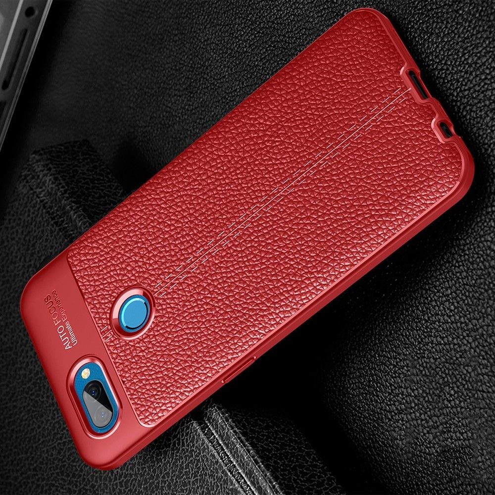 Litchi Grain Leather Силиконовый Накладка Чехол для Oppo A12 с Текстурой Кожа Синий