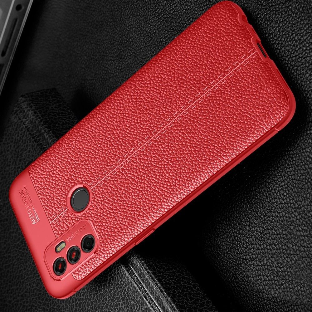 Litchi Grain Leather Силиконовый Накладка Чехол для Oppo A53 (2020) с Текстурой Кожа Красный
