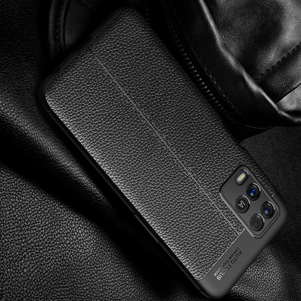 Litchi Grain Leather Силиконовый Накладка Чехол для OPPO A54 с Текстурой Кожа Черный