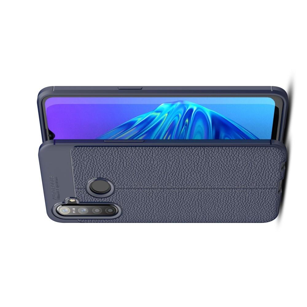 Litchi Grain Leather Силиконовый Накладка Чехол для OPPO Realme 5 Pro с Текстурой Кожа Синий