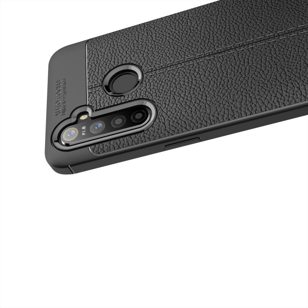 Litchi Grain Leather Силиконовый Накладка Чехол для OPPO Realme 5 с Текстурой Кожа Черный