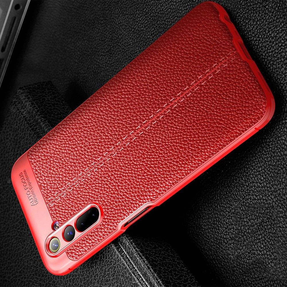 Litchi Grain Leather Силиконовый Накладка Чехол для Realme 6 с Текстурой Кожа Красный
