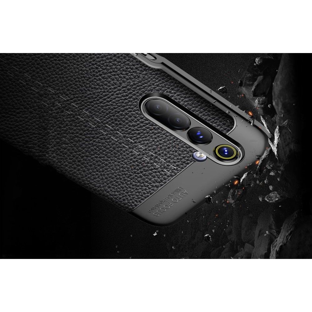 Litchi Grain Leather Силиконовый Накладка Чехол для Realme 6 с Текстурой Кожа Черный