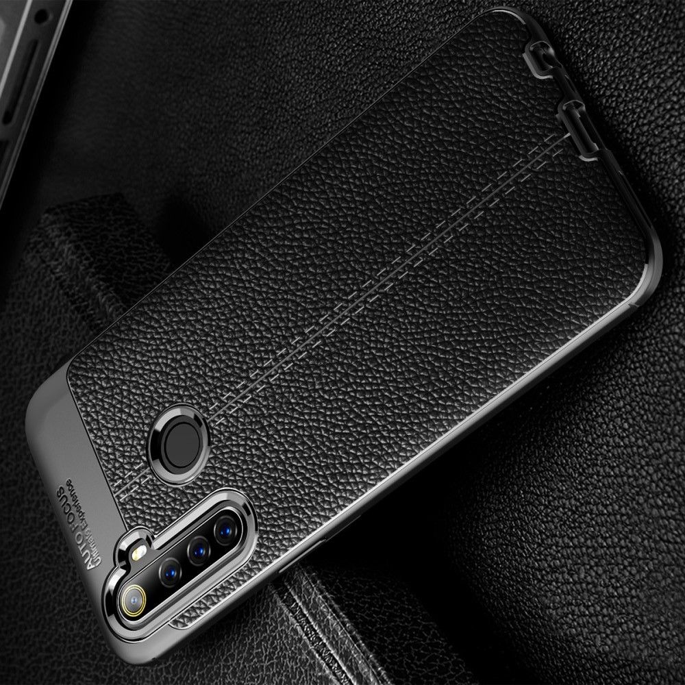 Litchi Grain Leather Силиконовый Накладка Чехол для Realme 6i с Текстурой Кожа Черный