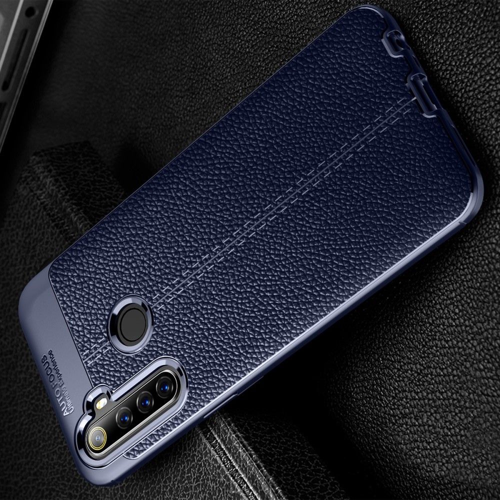 Litchi Grain Leather Силиконовый Накладка Чехол для Realme 6i с Текстурой Кожа Синий