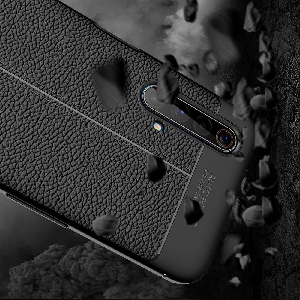 Litchi Grain Leather Силиконовый Накладка Чехол для Realme X3 Superzoom с Текстурой Кожа Синий