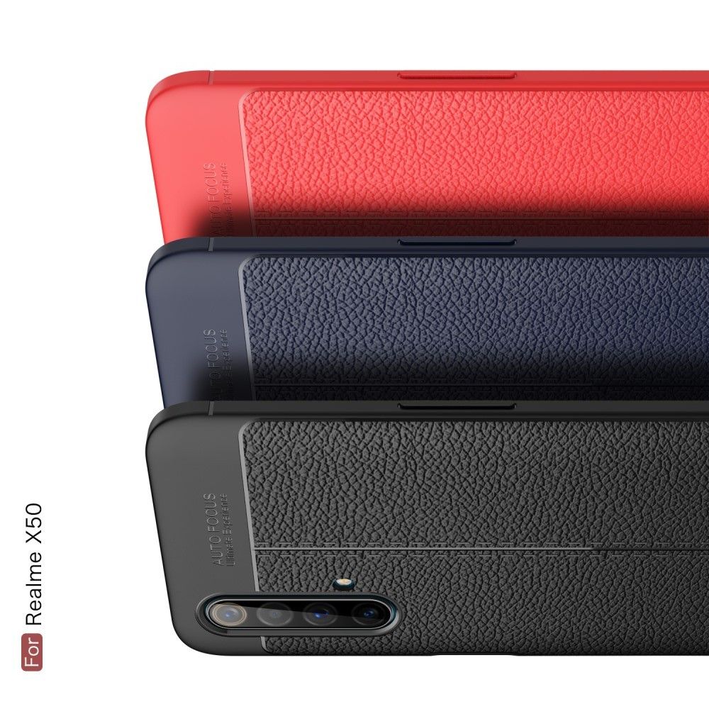 Litchi Grain Leather Силиконовый Накладка Чехол для Realme X3 Superzoom с Текстурой Кожа Красный