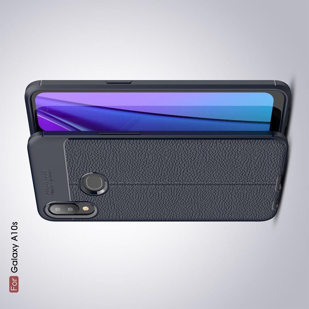 Litchi Grain Leather Силиконовый Накладка Чехол для Samsung Galaxy A10s с Текстурой Кожа Синий