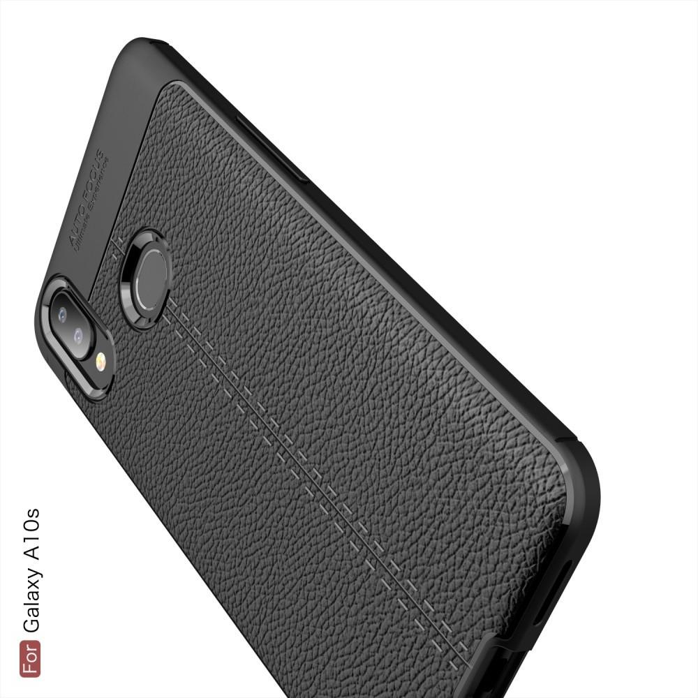 Litchi Grain Leather Силиконовый Накладка Чехол для Samsung Galaxy A10s с Текстурой Кожа Черный