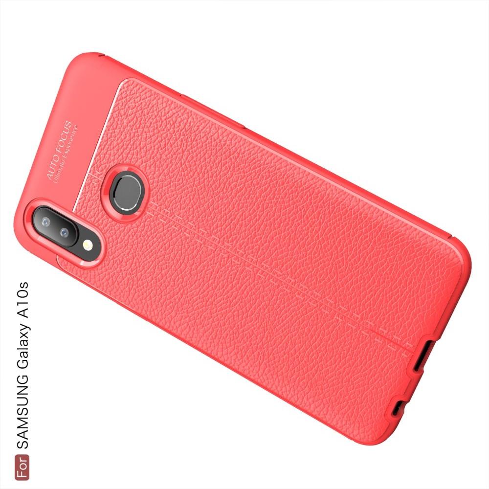 Litchi Grain Leather Силиконовый Накладка Чехол для Samsung Galaxy A10s с Текстурой Кожа Красный