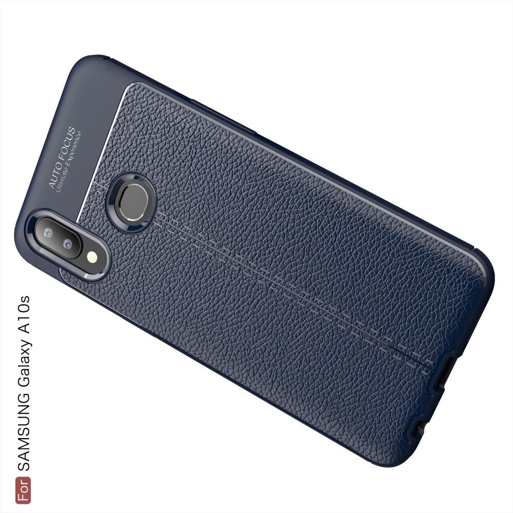 Litchi Grain Leather Силиконовый Накладка Чехол для Samsung Galaxy A10s с Текстурой Кожа Синий