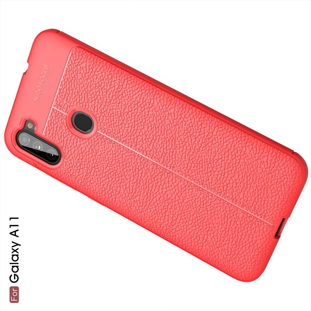 Litchi Grain Leather Силиконовый Накладка Чехол для Samsung Galaxy A11 с Текстурой Кожа Красный