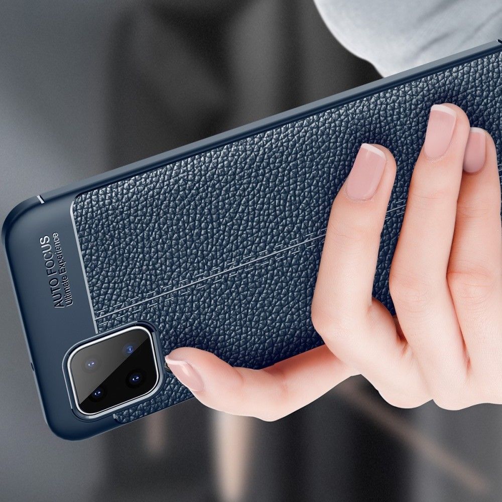 Litchi Grain Leather Силиконовый Накладка Чехол для Samsung Galaxy A12 с Текстурой Кожа Черный