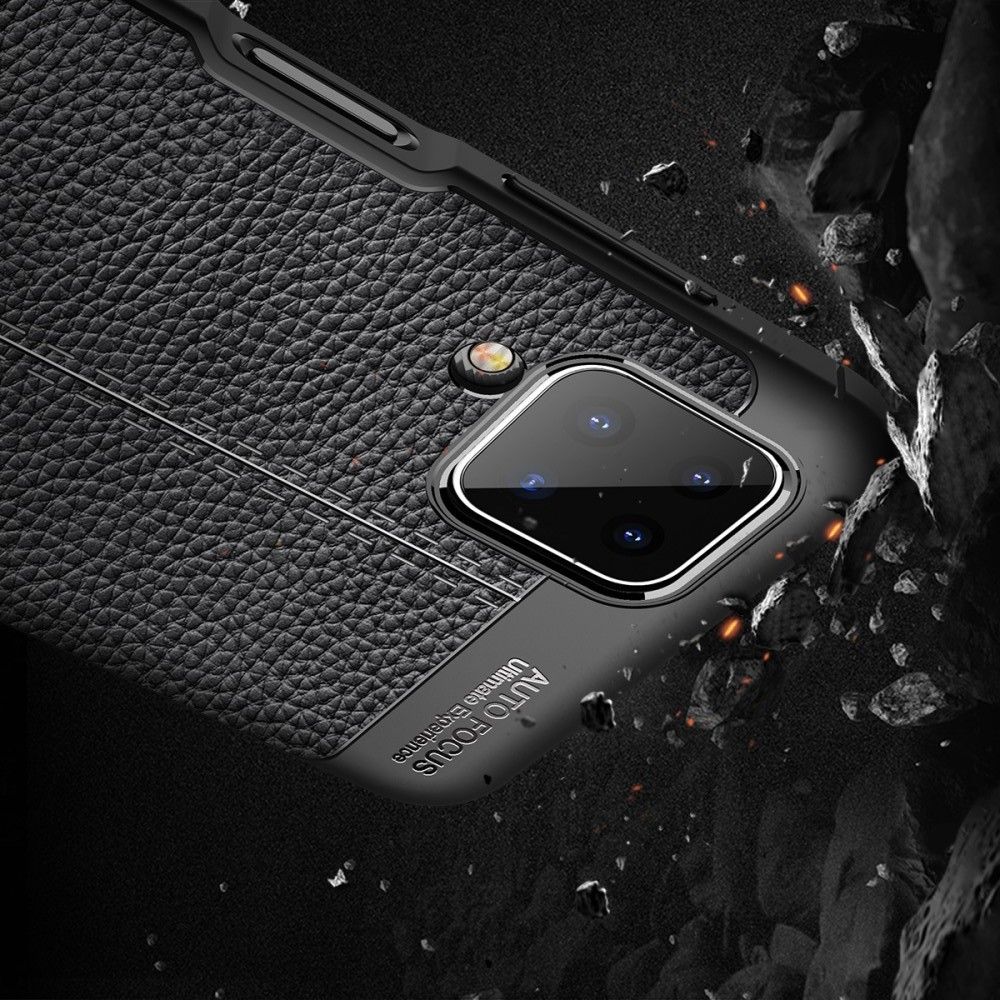 Litchi Grain Leather Силиконовый Накладка Чехол для Samsung Galaxy A12 с Текстурой Кожа Черный