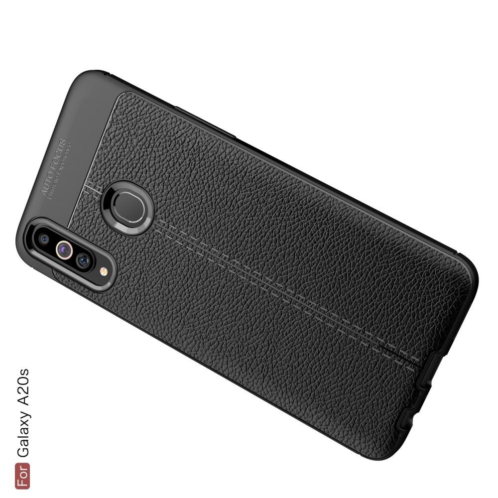 Litchi Grain Leather Силиконовый Накладка Чехол для Samsung Galaxy A20s с Текстурой Кожа Черный