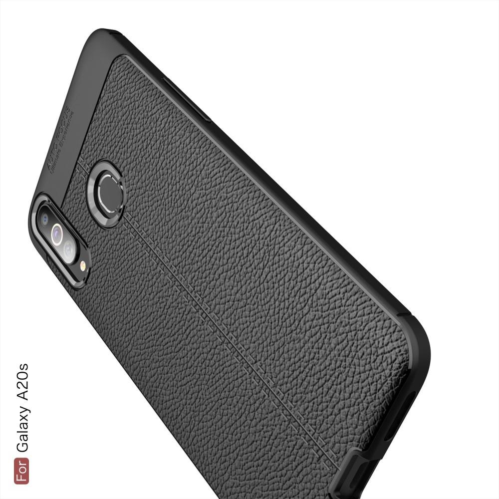 Litchi Grain Leather Силиконовый Накладка Чехол для Samsung Galaxy A20s с Текстурой Кожа Черный