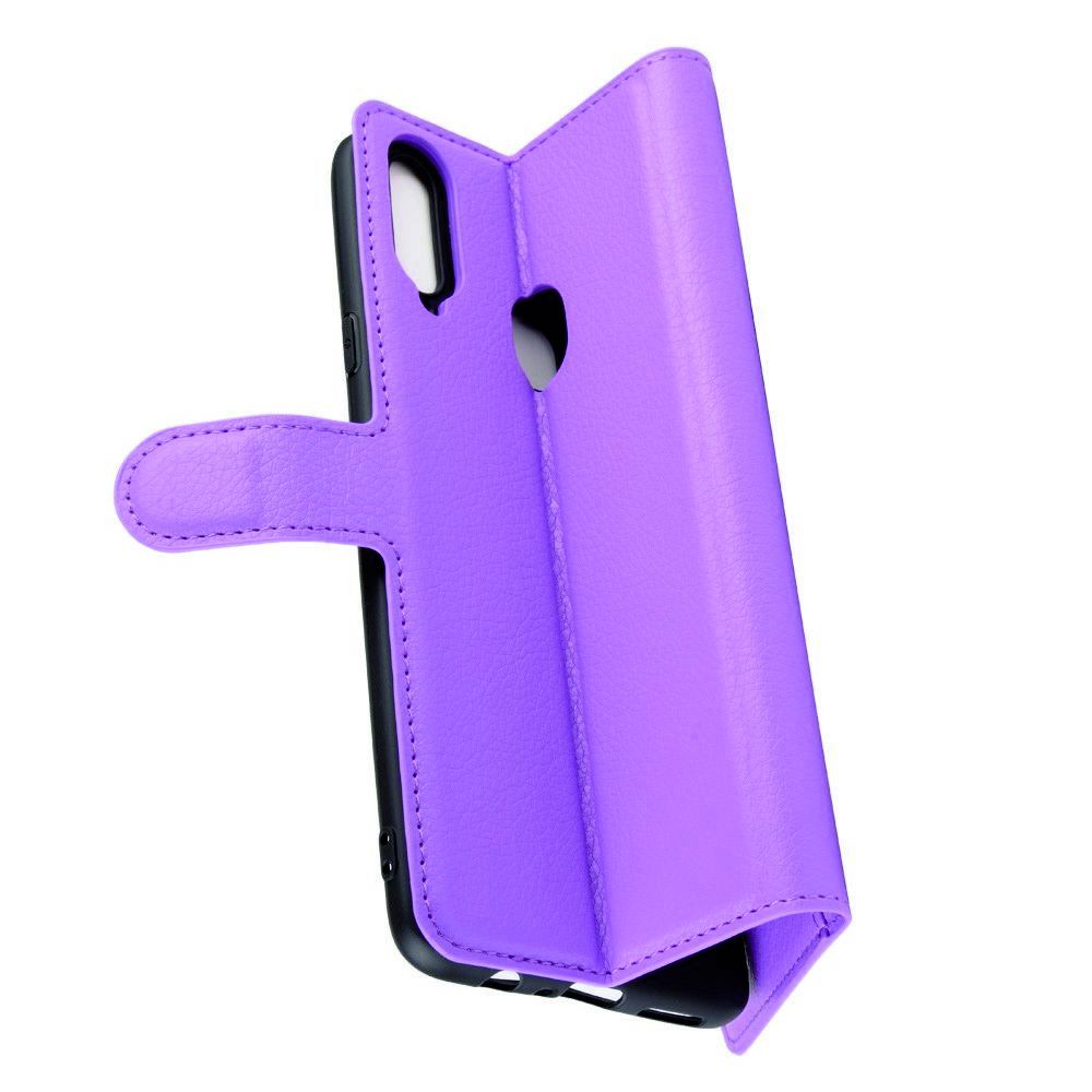 Litchi Grain Leather Силиконовый Накладка Чехол для Samsung Galaxy A20s с Текстурой Кожа Фиолетовый