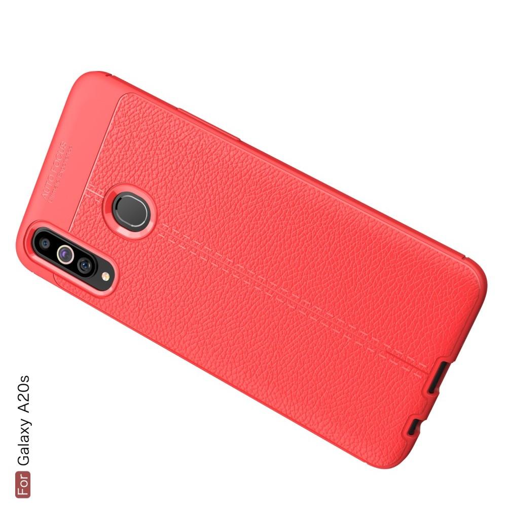 Litchi Grain Leather Силиконовый Накладка Чехол для Samsung Galaxy A20s с Текстурой Кожа Красный