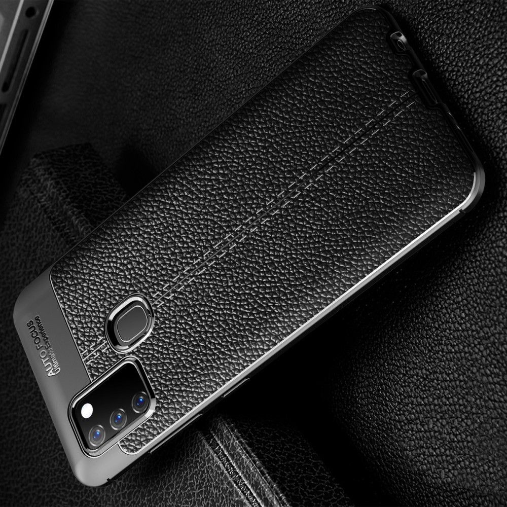 Litchi Grain Leather Силиконовый Накладка Чехол для Samsung Galaxy A21s с Текстурой Кожа Черный