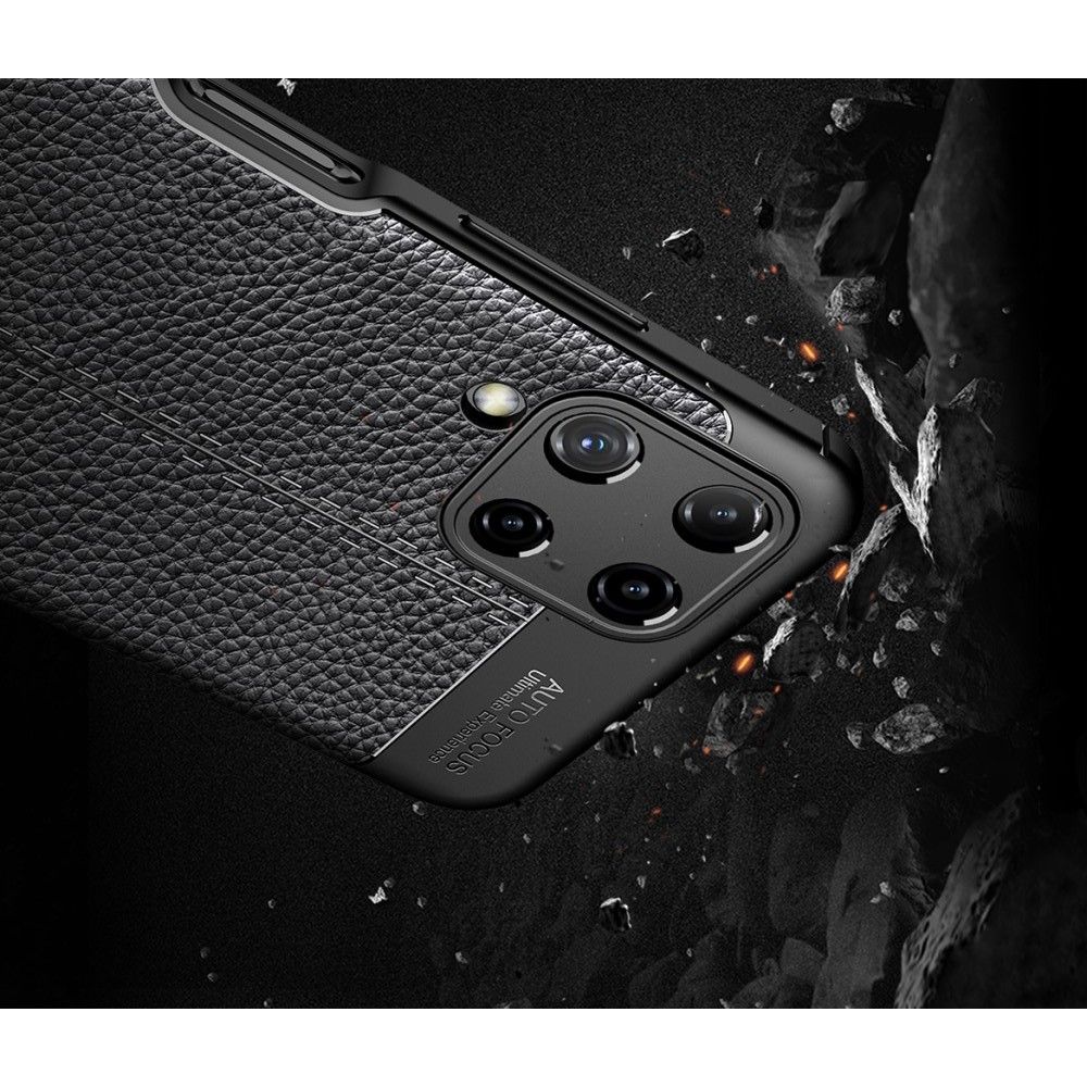 Litchi Grain Leather Силиконовый Накладка Чехол для Samsung Galaxy A22 с Текстурой Кожа Черный