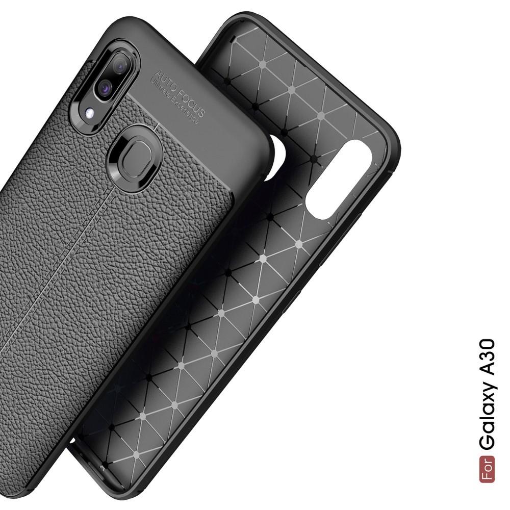 Litchi Grain Leather Силиконовый Накладка Чехол для Samsung Galaxy A30 / A20 с Текстурой Кожа Черный