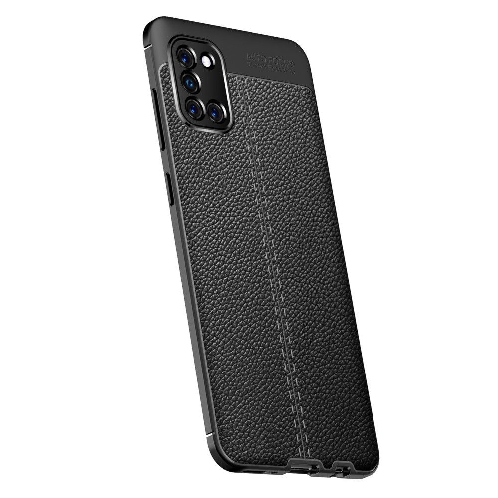 Litchi Grain Leather Силиконовый Накладка Чехол для Samsung Galaxy A31 с Текстурой Кожа Черный
