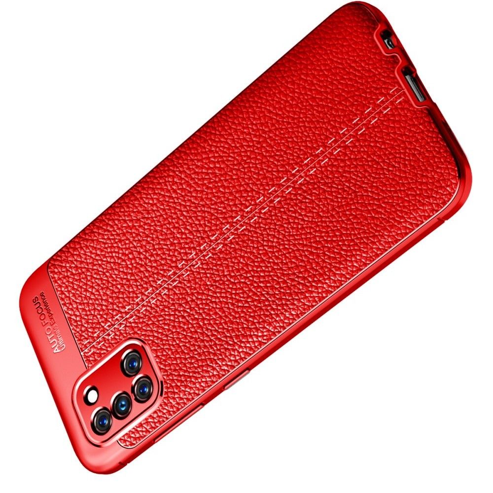 Litchi Grain Leather Силиконовый Накладка Чехол для Samsung Galaxy A31 с Текстурой Кожа Красный