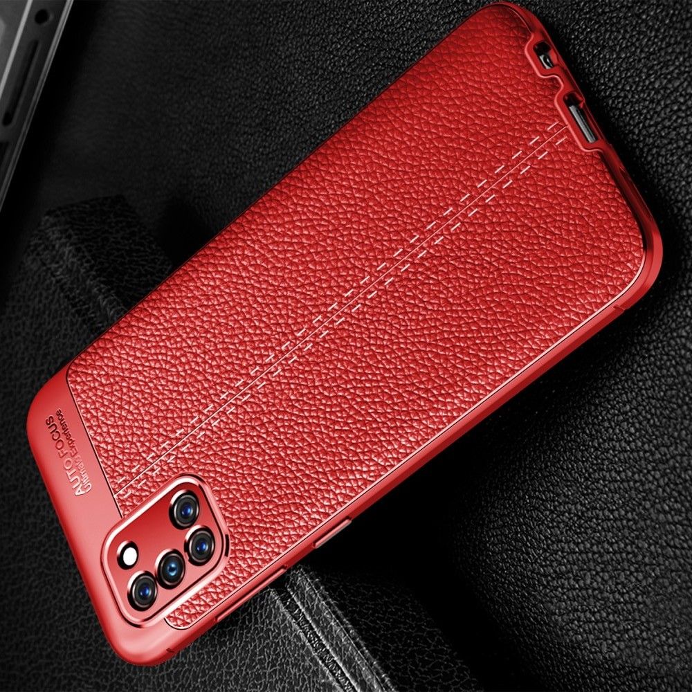 Litchi Grain Leather Силиконовый Накладка Чехол для Samsung Galaxy A31 с Текстурой Кожа Красный