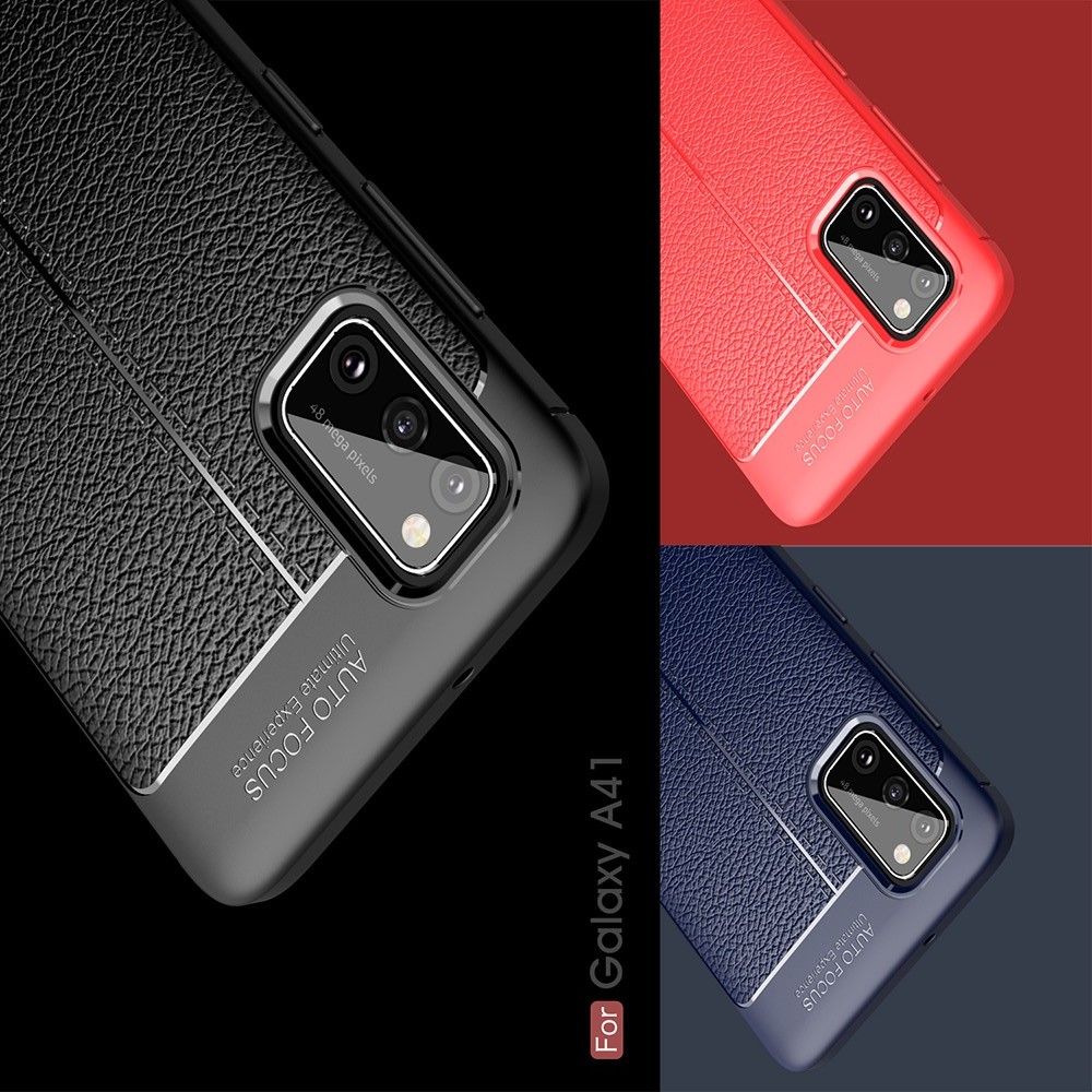 Litchi Grain Leather Силиконовый Накладка Чехол для Samsung Galaxy A41 с Текстурой Кожа Красный