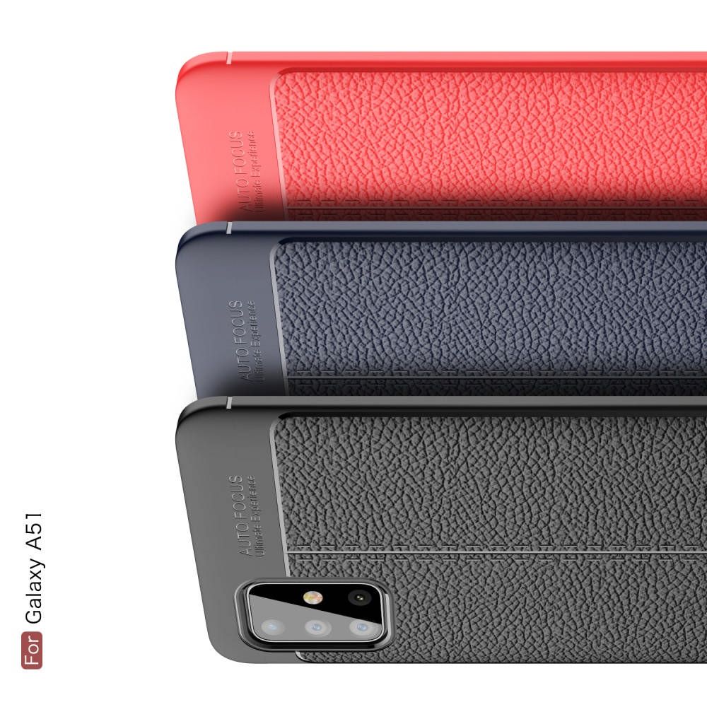 Litchi Grain Leather Силиконовый Накладка Чехол для Samsung Galaxy A51 с Текстурой Кожа Красный