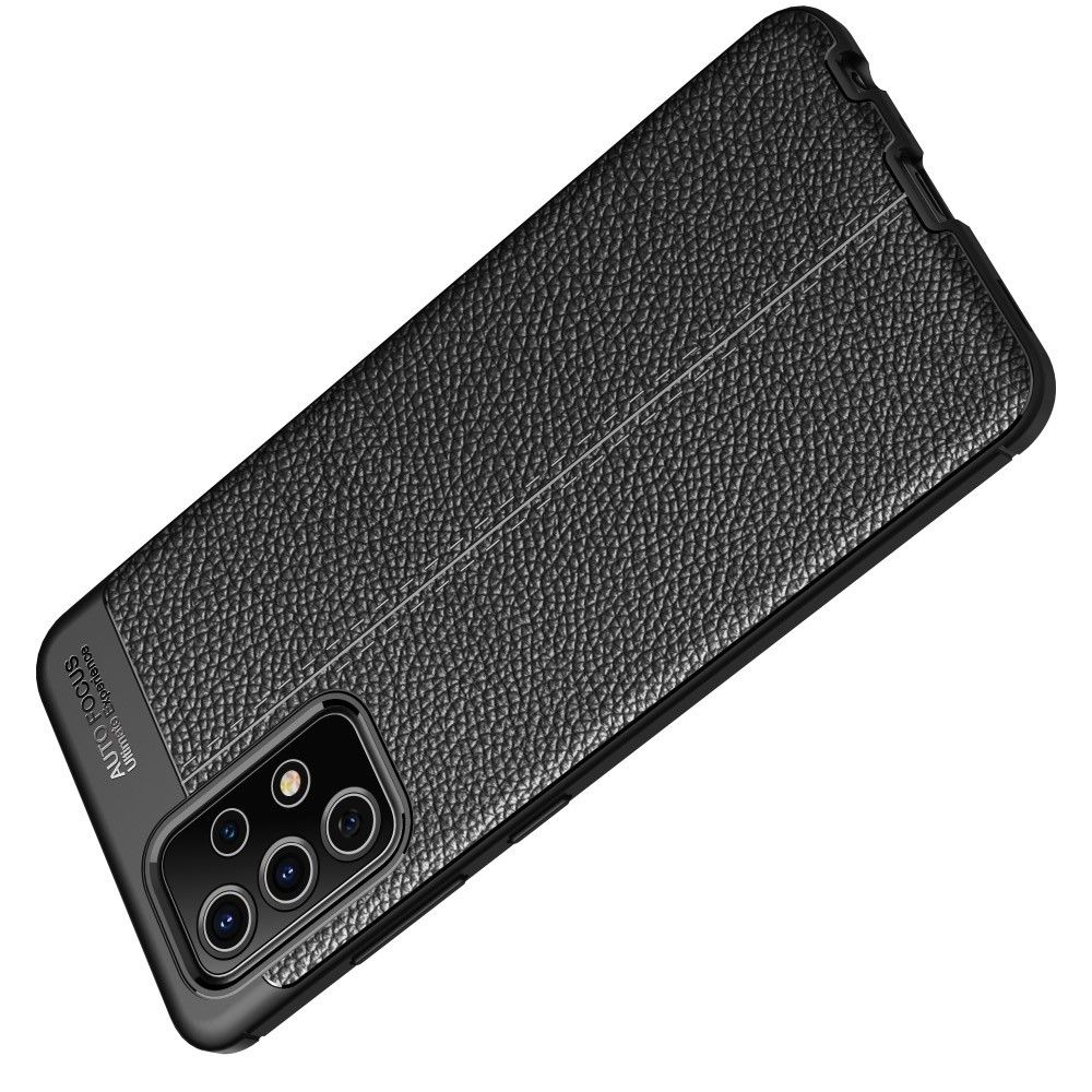 Litchi Grain Leather Силиконовый Накладка Чехол для Samsung Galaxy A52 с Текстурой Кожа Черный