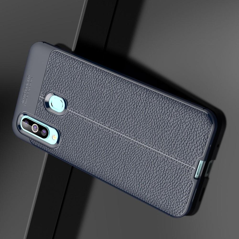 Litchi Grain Leather Силиконовый Накладка Чехол для Samsung Galaxy A60 с Текстурой Кожа Синий