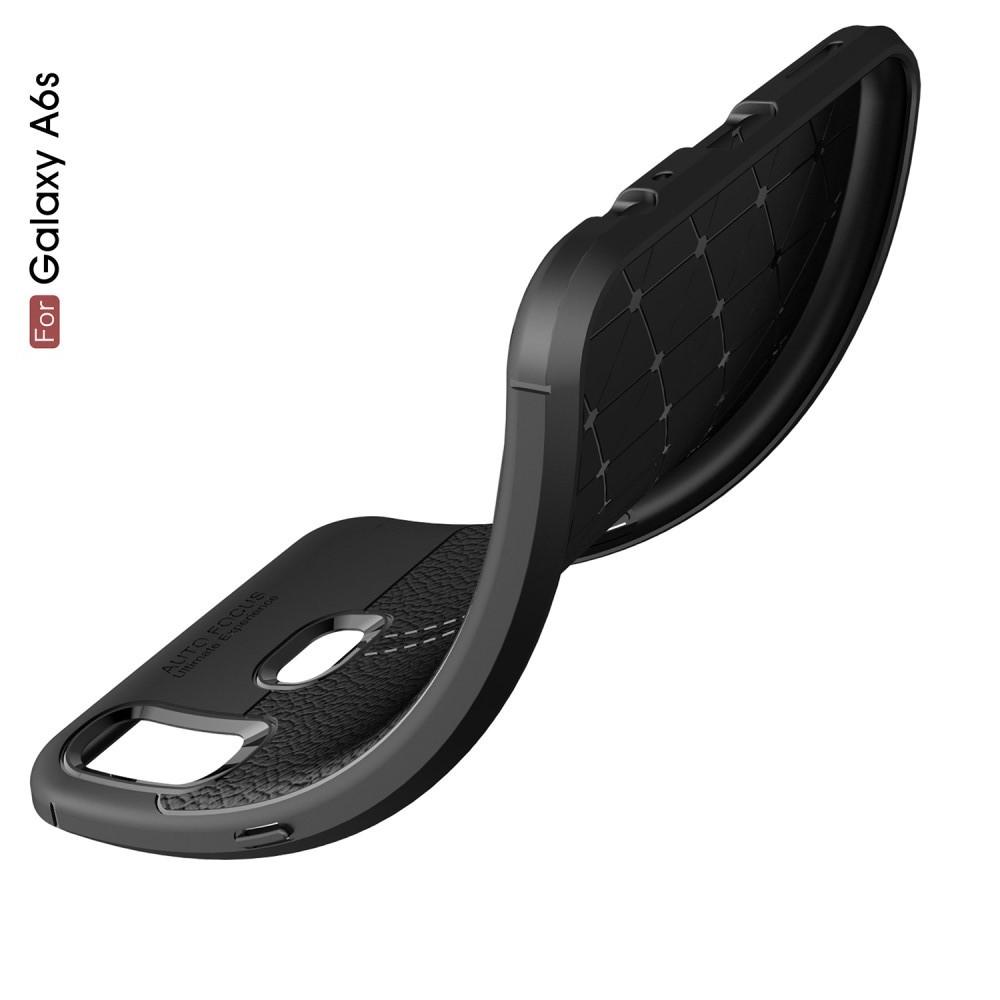 Litchi Grain Leather Силиконовый Накладка Чехол для Samsung Galaxy A6s с Текстурой Кожа Черный