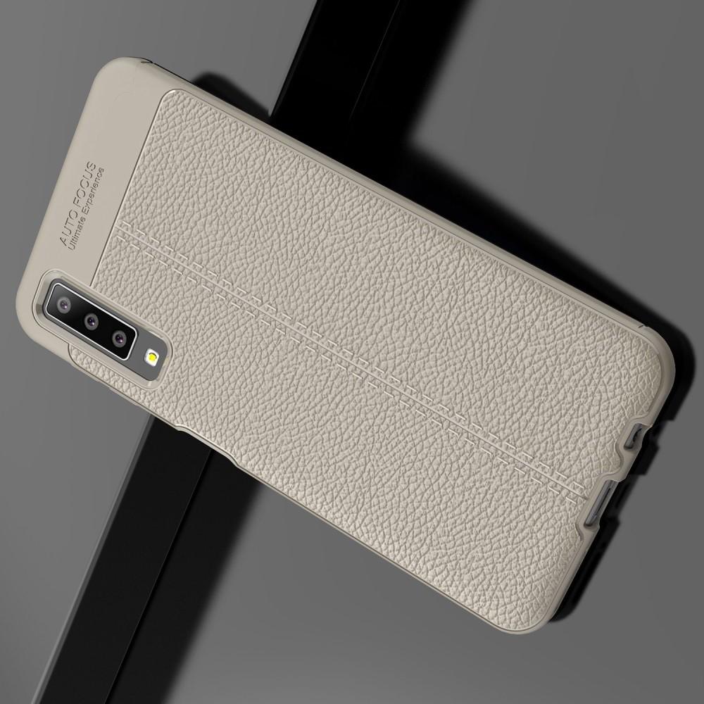 Litchi Grain Leather Силиконовый Накладка Чехол для Samsung Galaxy A7 2018 SM-A750 с Текстурой Кожа Серый