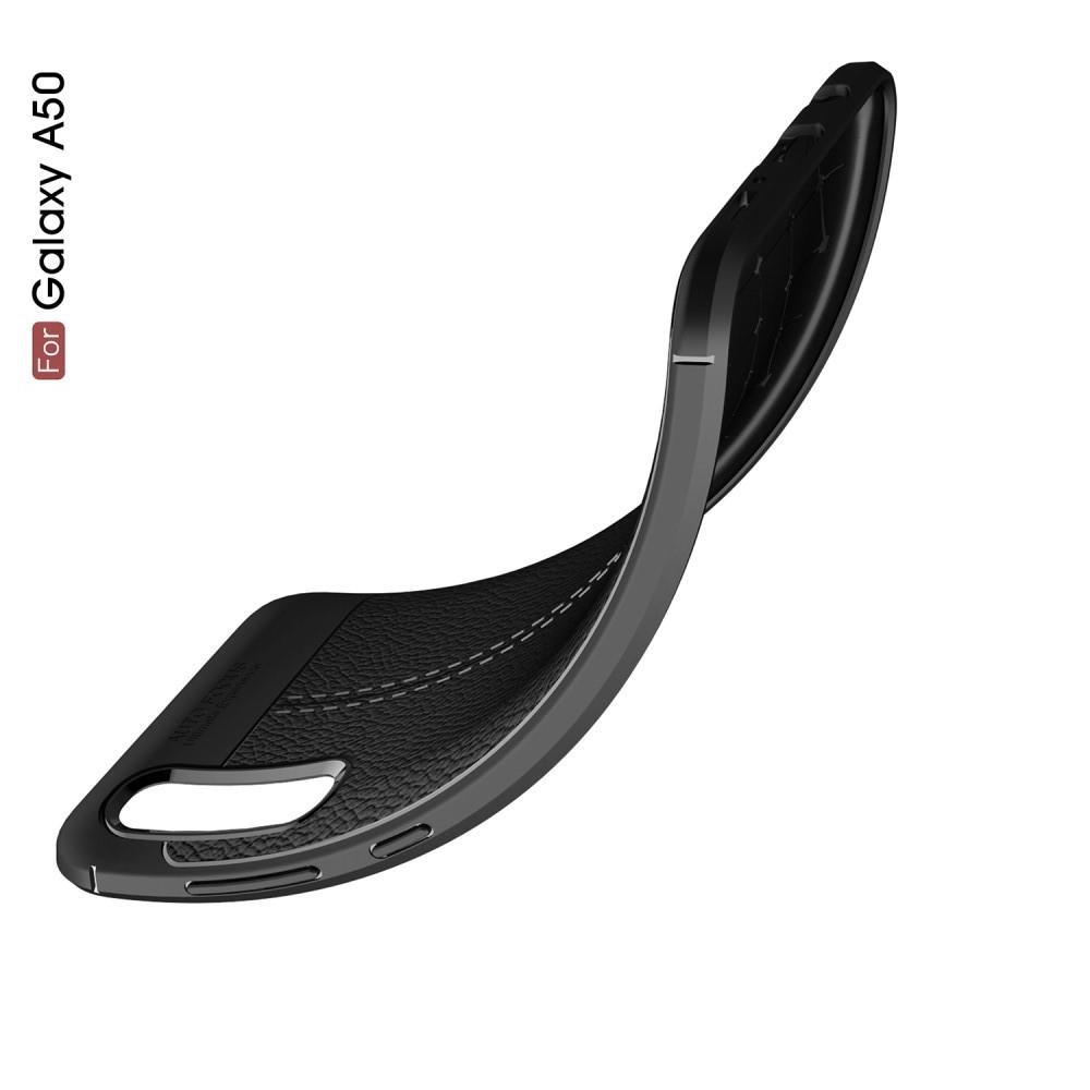 Litchi Grain Leather Силиконовый Накладка Чехол для Samsung Galaxy A70 с Текстурой Кожа Черный