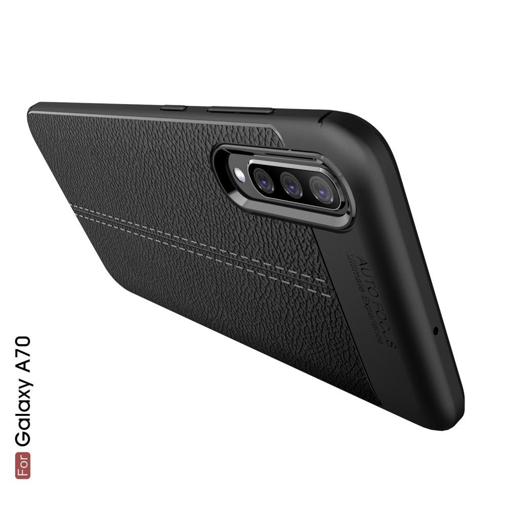 Litchi Grain Leather Силиконовый Накладка Чехол для Samsung Galaxy A70 с Текстурой Кожа Черный