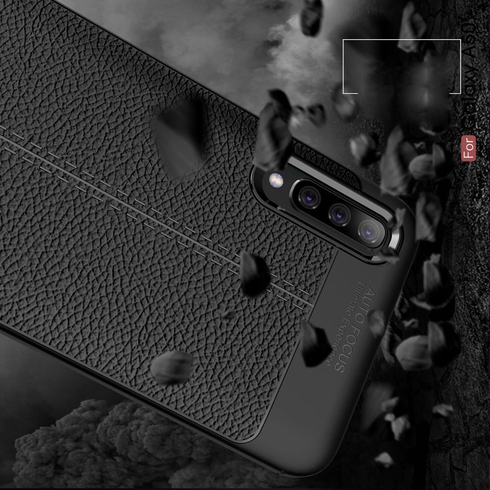 Litchi Grain Leather Силиконовый Накладка Чехол для Samsung Galaxy A70 с Текстурой Кожа Синий
