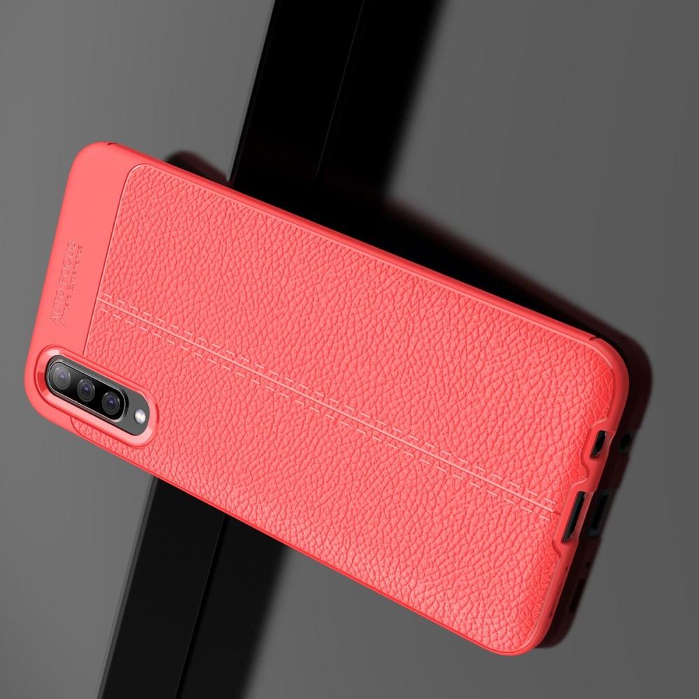 Litchi Grain Leather Силиконовый Накладка Чехол для Samsung Galaxy A70 с Текстурой Кожа Коралловый