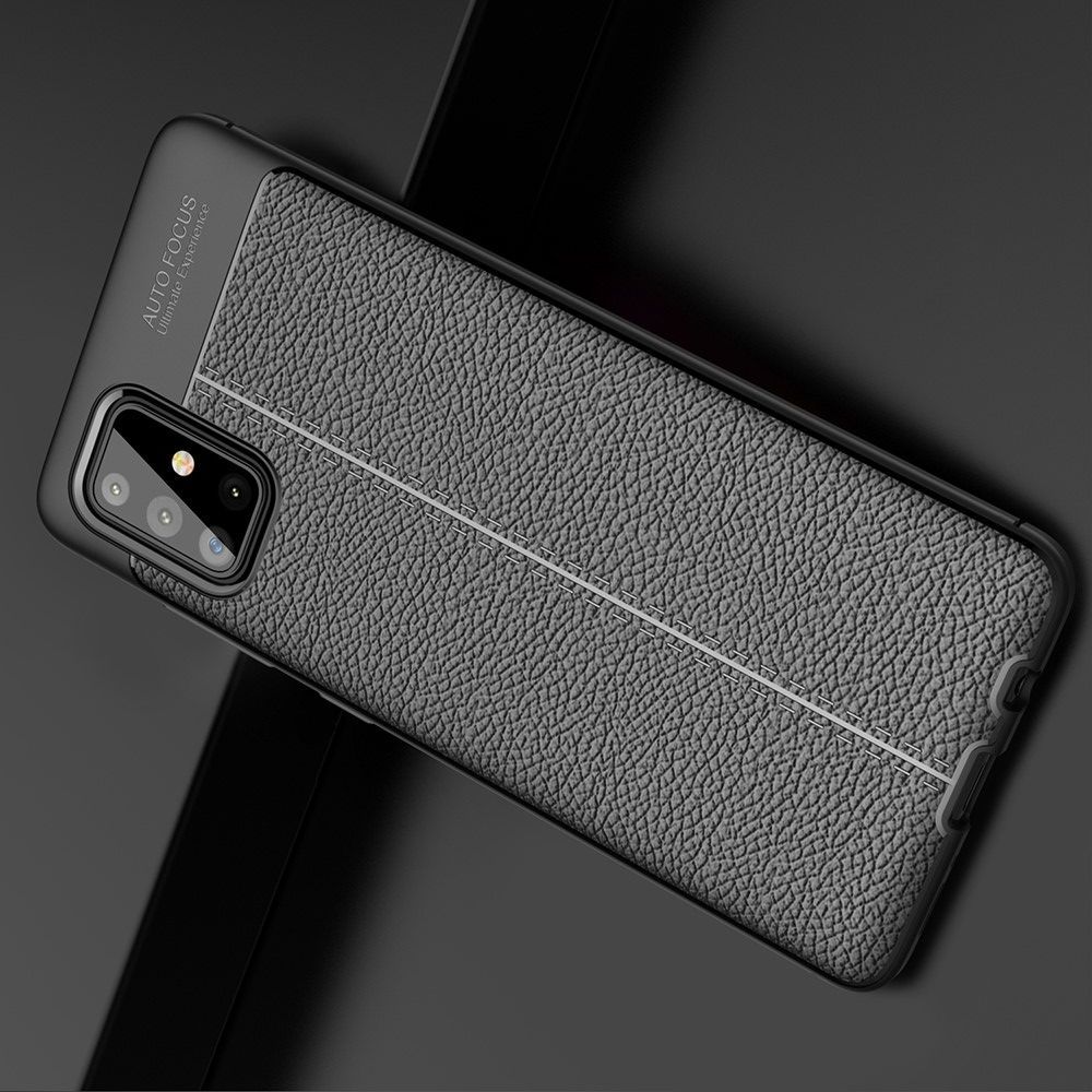 Litchi Grain Leather Силиконовый Накладка Чехол для Samsung Galaxy A71 с Текстурой Кожа Синий