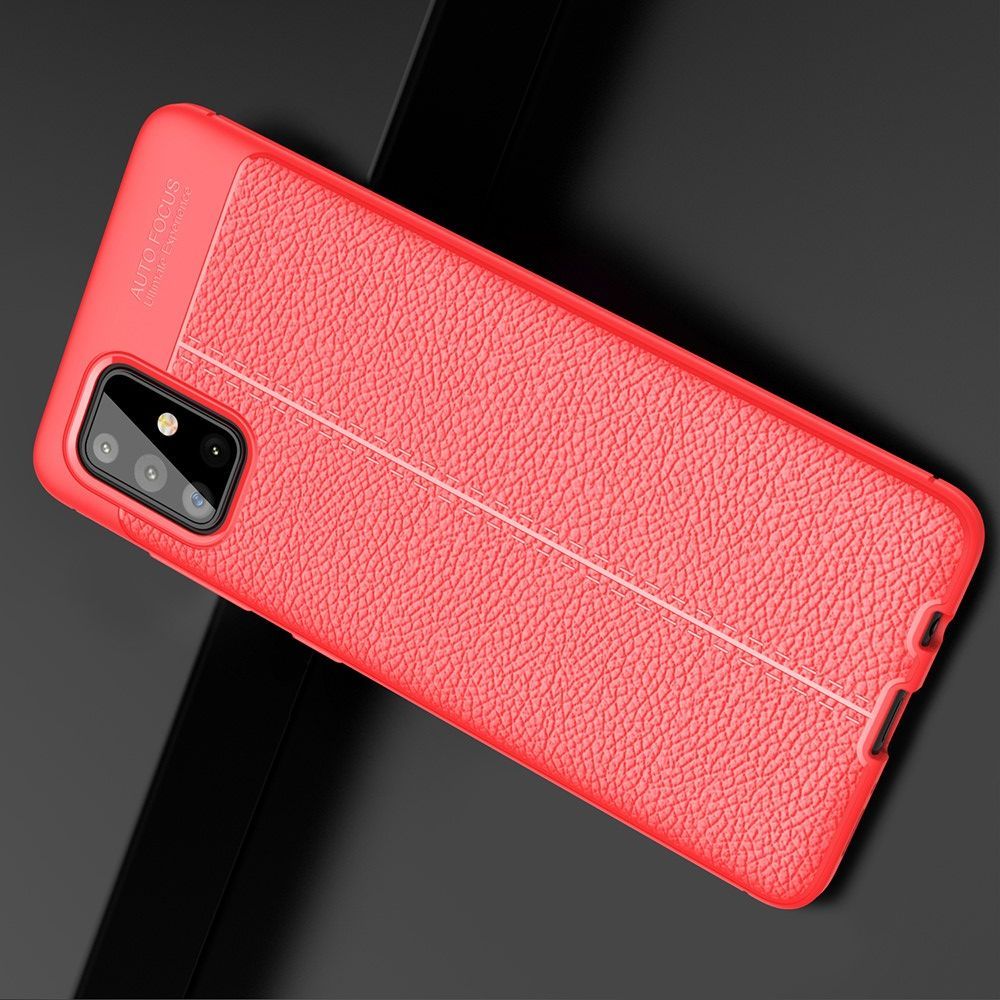 Litchi Grain Leather Силиконовый Накладка Чехол для Samsung Galaxy A71 с Текстурой Кожа Синий
