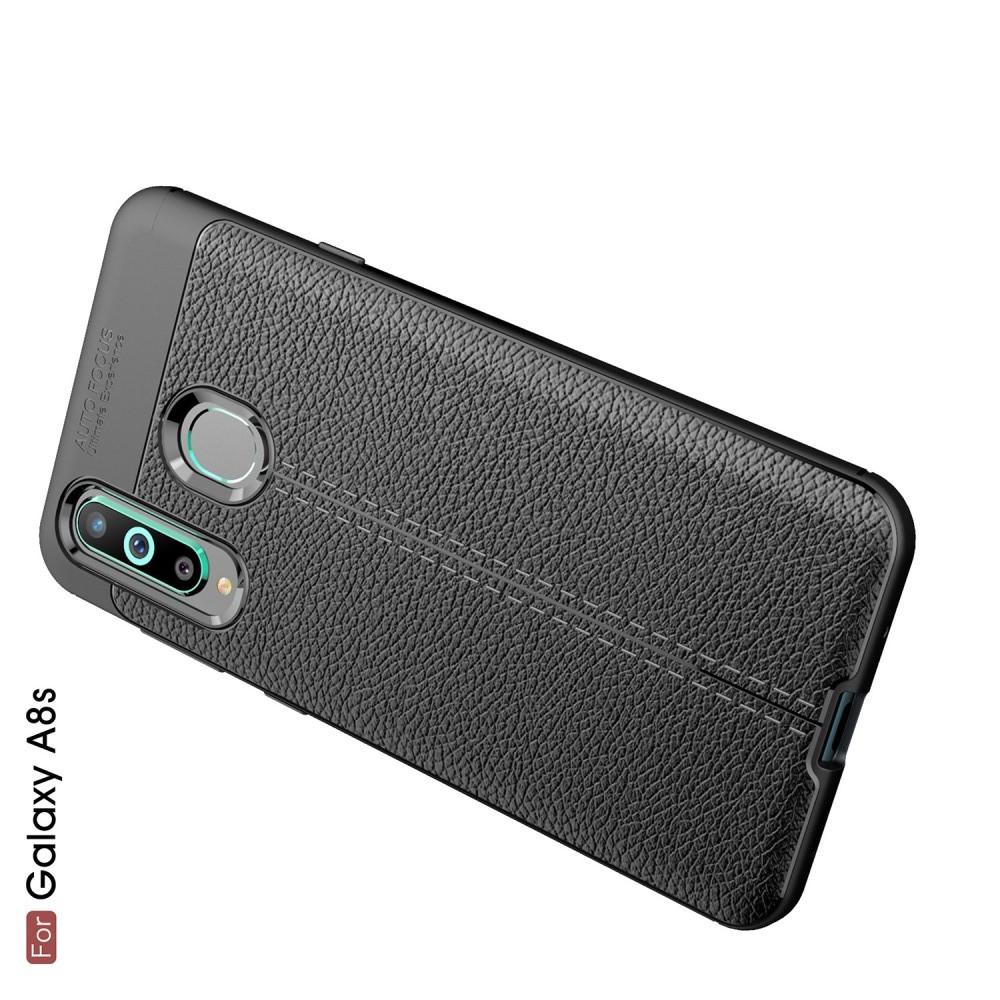 Litchi Grain Leather Силиконовый Накладка Чехол для Samsung Galaxy A8s с Текстурой Кожа Черный