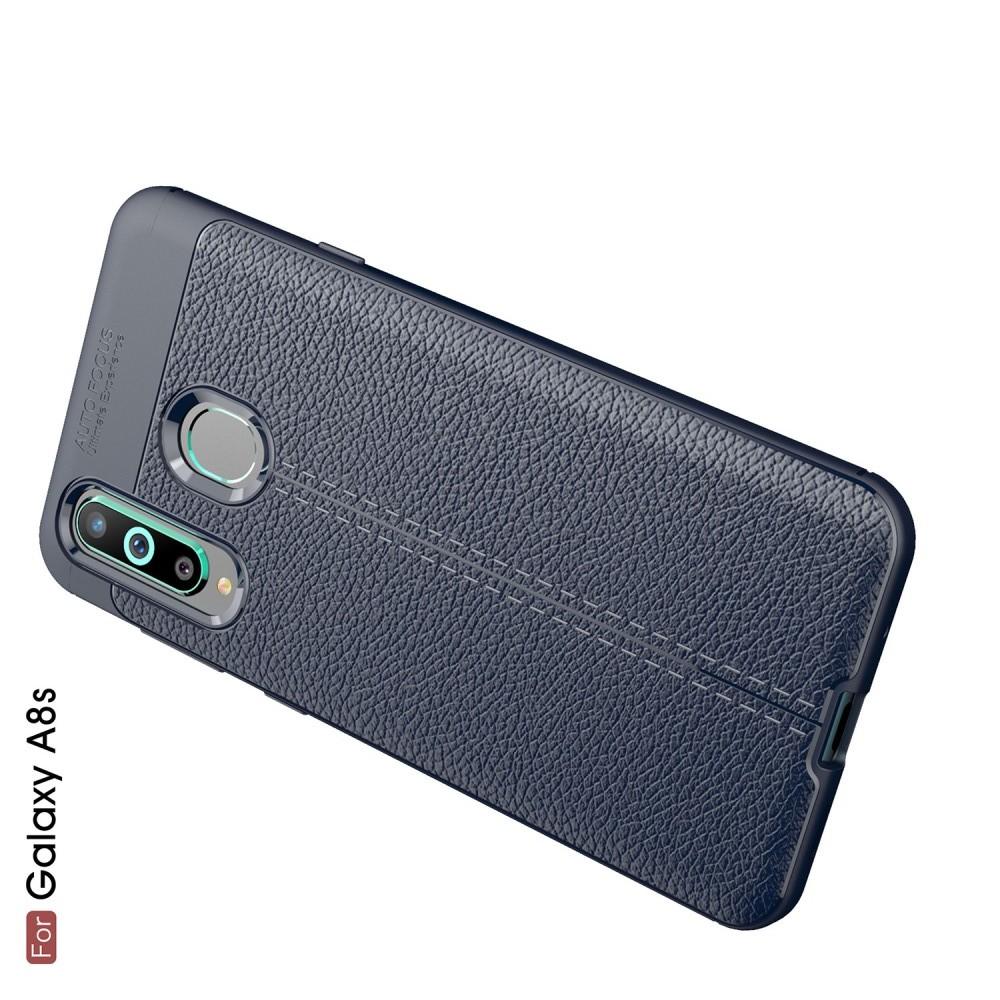 Litchi Grain Leather Силиконовый Накладка Чехол для Samsung Galaxy A8s с Текстурой Кожа Синий