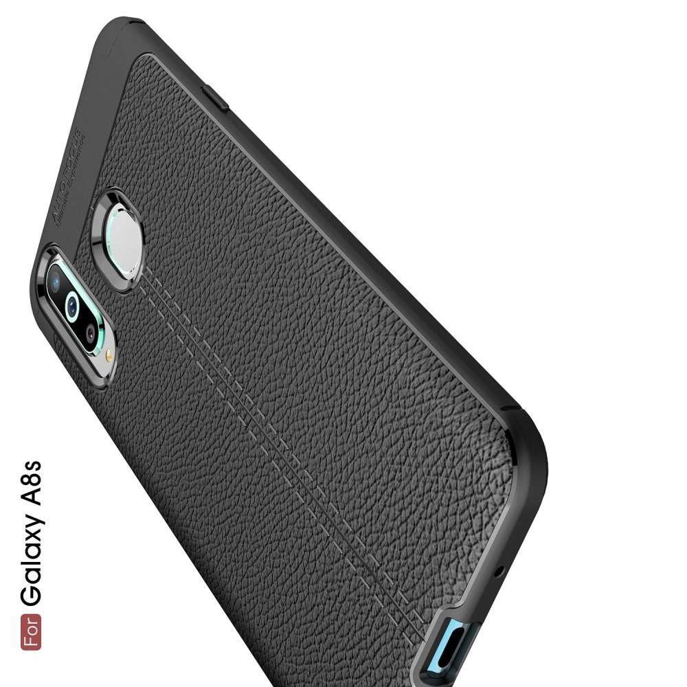 Litchi Grain Leather Силиконовый Накладка Чехол для Samsung Galaxy A8s с Текстурой Кожа Черный