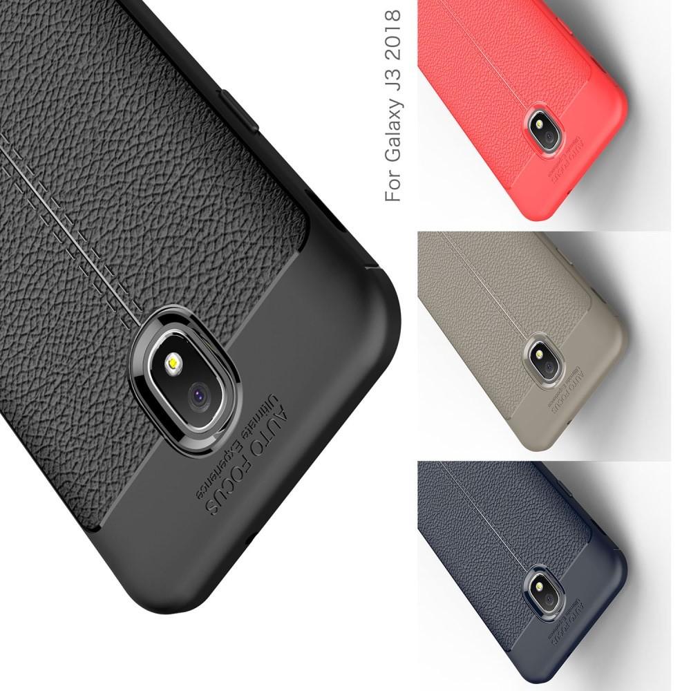 Litchi Grain Leather Силиконовый Накладка Чехол для Samsung Galaxy J3 2018 с Текстурой Кожа Черный
