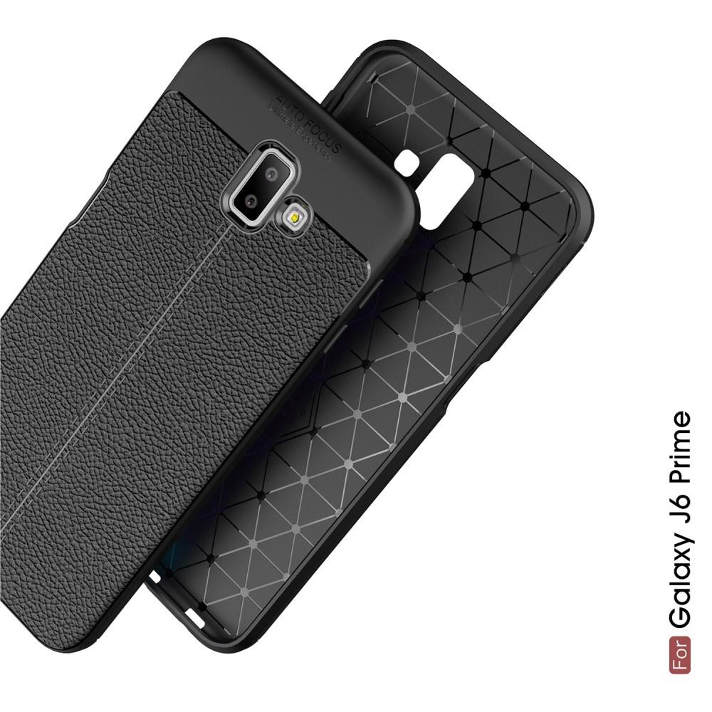 Litchi Grain Leather Силиконовый Накладка Чехол для Samsung Galaxy J6+ 2018 SM-J610F с Текстурой Кожа Черный