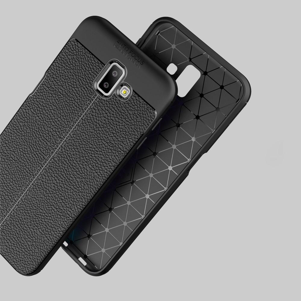 Litchi Grain Leather Силиконовый Накладка Чехол для Samsung Galaxy J6+ 2018 SM-J610F с Текстурой Кожа Черный
