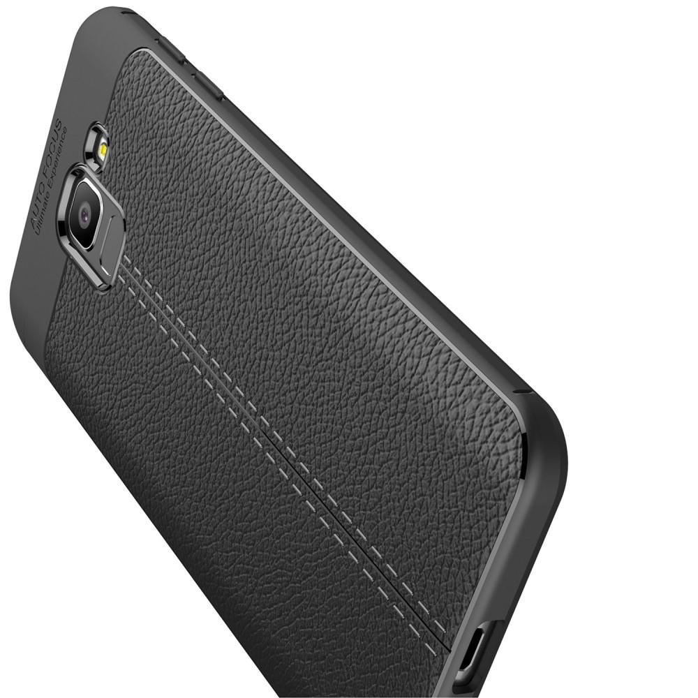 Litchi Grain Leather Силиконовый Накладка Чехол для Samsung Galaxy J6 SM-J600 с Текстурой Кожа Черный