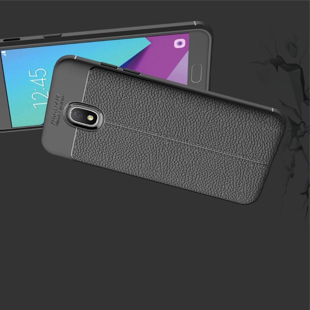 Litchi Grain Leather Силиконовый Накладка Чехол для Samsung Galaxy J7 2018 с Текстурой Кожа Черный