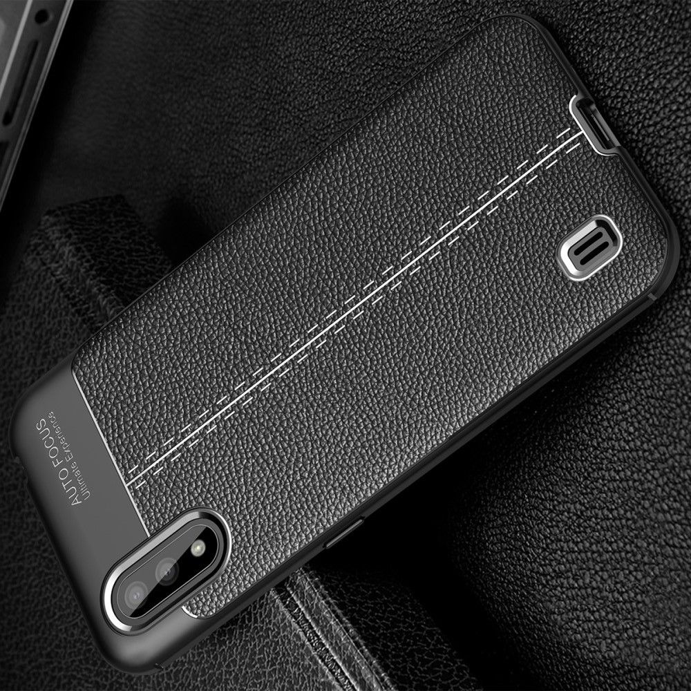 Litchi Grain Leather Силиконовый Накладка Чехол для Samsung Galaxy M01 с Текстурой Кожа Черный