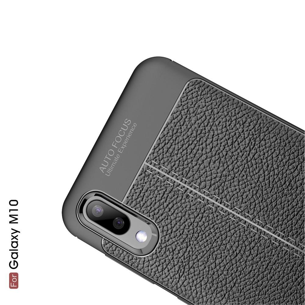 Litchi Grain Leather Силиконовый Накладка Чехол для Samsung Galaxy M10 с Текстурой Кожа Черный